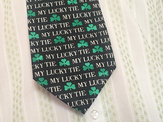 My Lucky Tie, vintage 1990s Kelly Green Clover Ne… - image 1