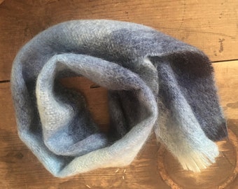 vintage Scottish Mohair & Wool blue plaid Scarf - James Pringle Weavers, made in Scotland