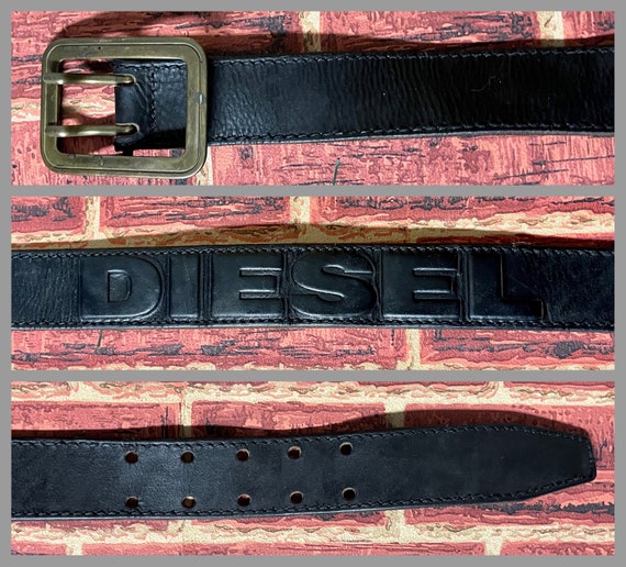 Sz 38, 1990s DIESEL Black Leather BELT With Oversized Brass  display picture 3