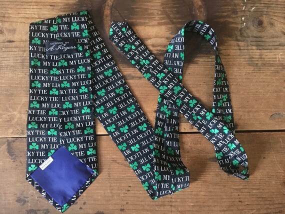 My Lucky Tie, vintage 1990s Kelly Green Clover Ne… - image 5