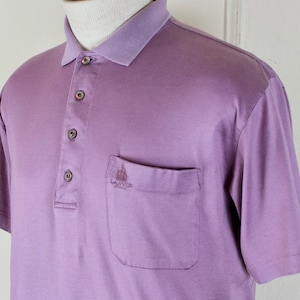 lanvin, mens 1980s purple button up polo shirt - short sleeves, lightweight, Preppy - lilac, dusty plum - vintage size 50, medium