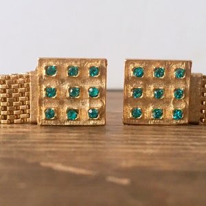 algo viejo, algo azul... Vintage 1970s oro + azul turquesa brillante / diamantes de imitación aguamarina mcm GEMELOS de Lisa - geométricos