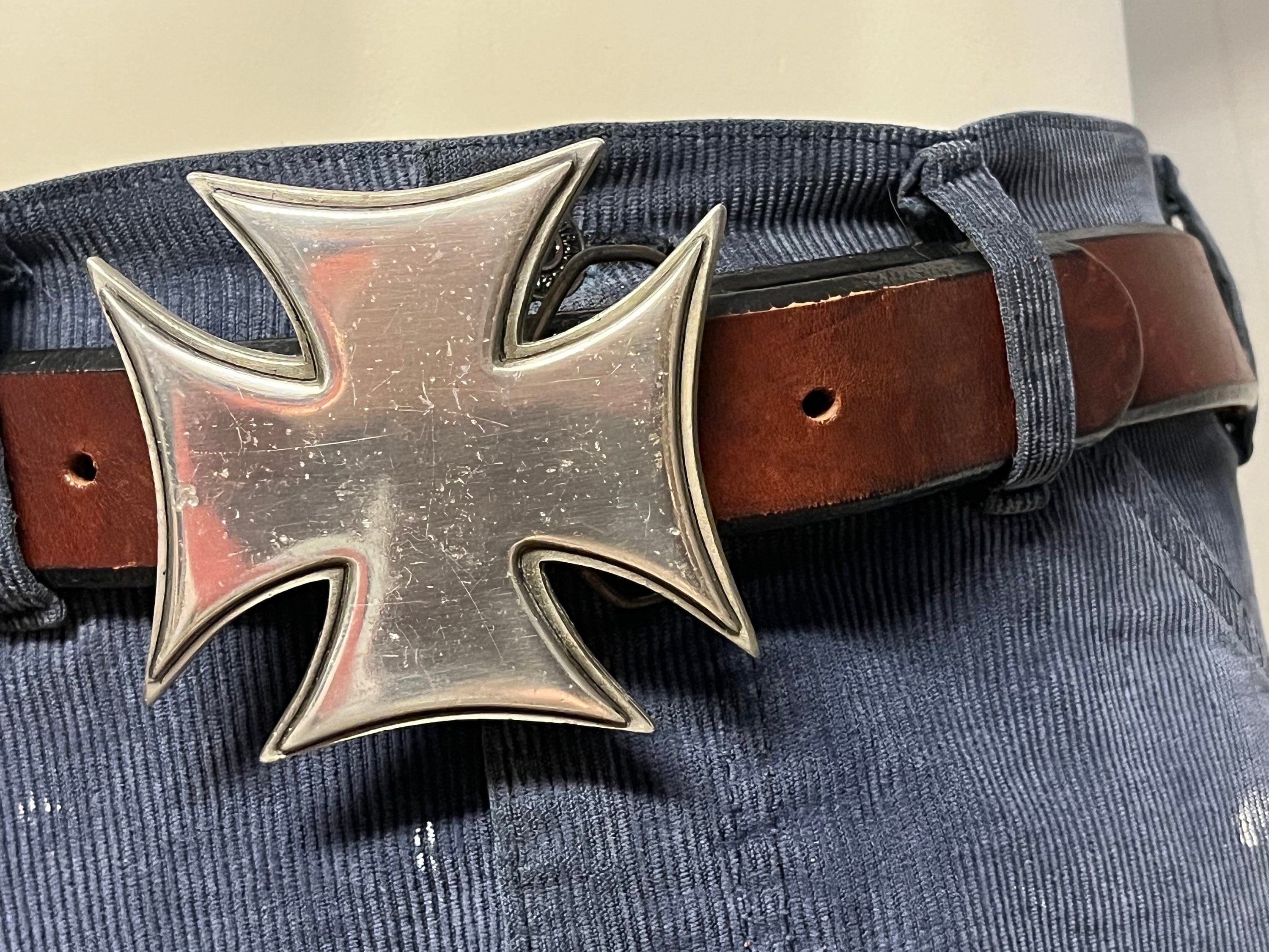 Vintage Y2K Chunky CROSS Fine Pewter Belt Buckle With Hidden