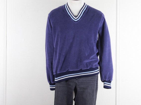 1970s men's v neck velour sweater - DIMENSION - bl