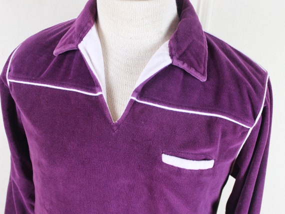 1970s men's velour pullover shirt - plum, wine, bu