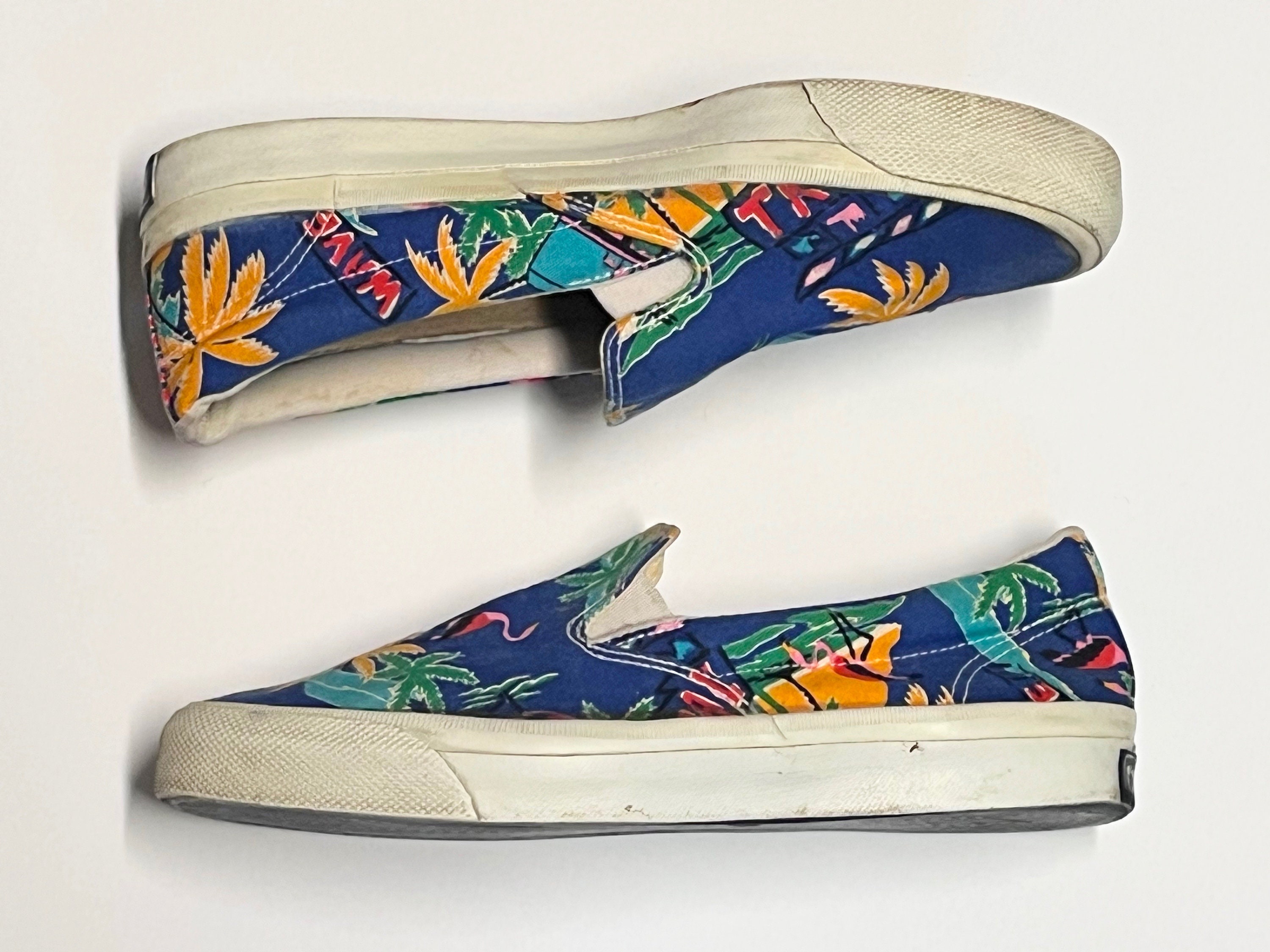 Size 8 1/2 - 1980s Converse Slip-on Sneakers - Blue, Yellow, Green 