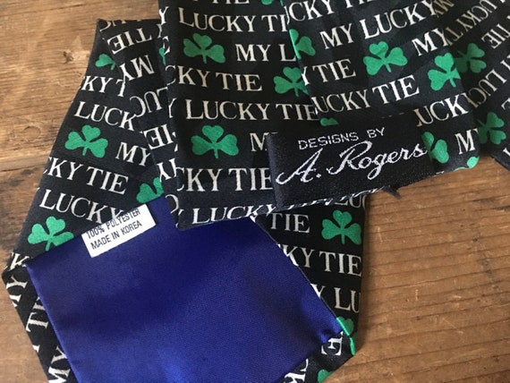 My Lucky Tie, vintage 1990s Kelly Green Clover Ne… - image 6