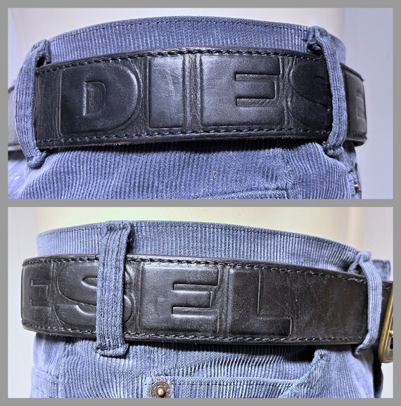 Sz 38, 1990s DIESEL Black Leather BELT With Oversized Brass