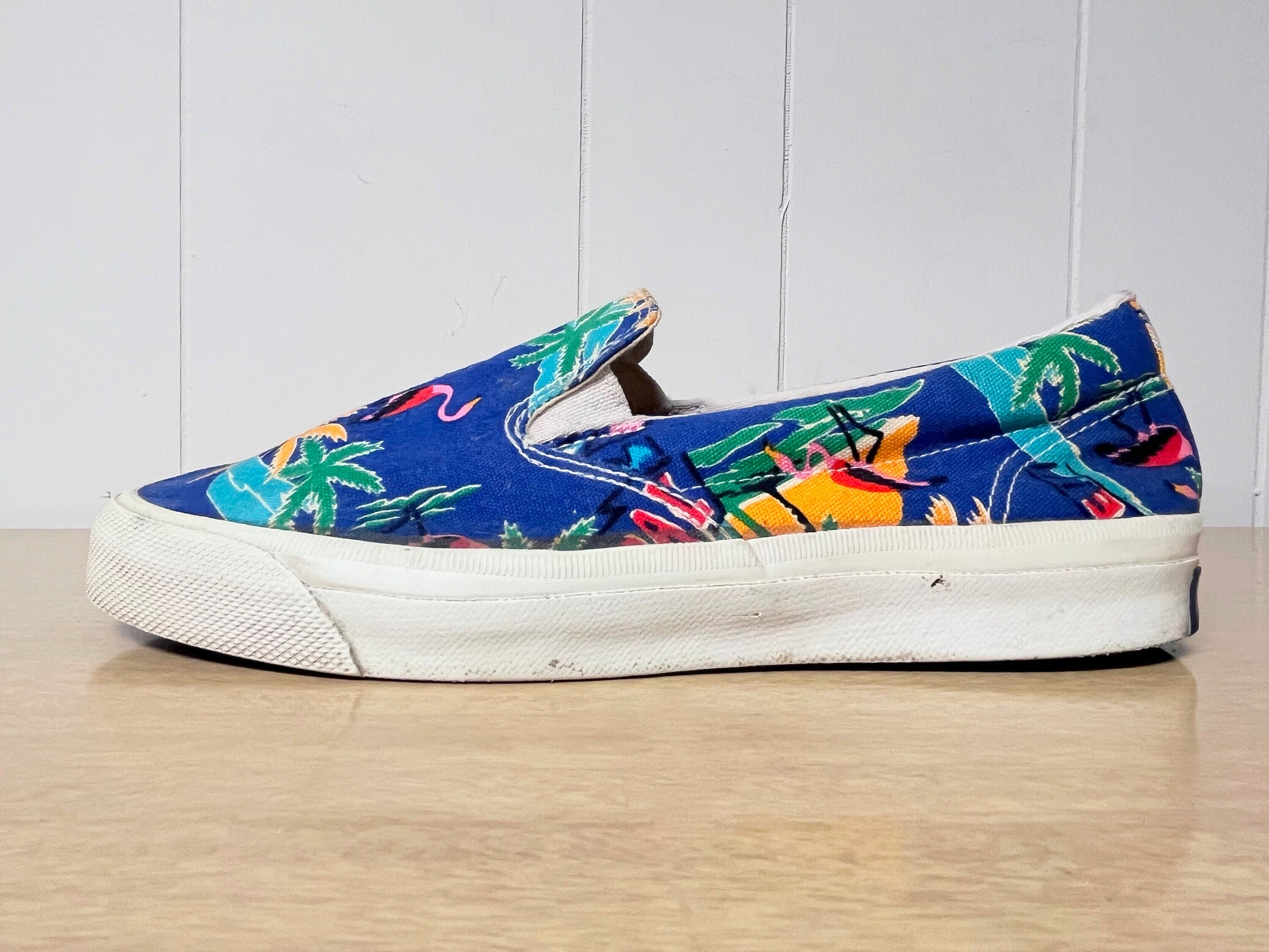 Size 8 1/2 - 1980s Converse Slip-on Sneakers - Blue, Yellow, Green 