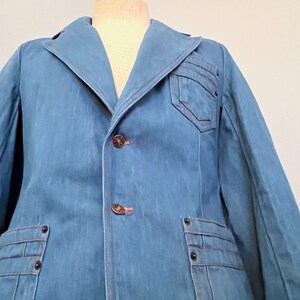 1970s Swanky Denim Sports COAT with cool stitching + lots of pockets - vintage Jean JACKET, blazer - size 40, medium, large