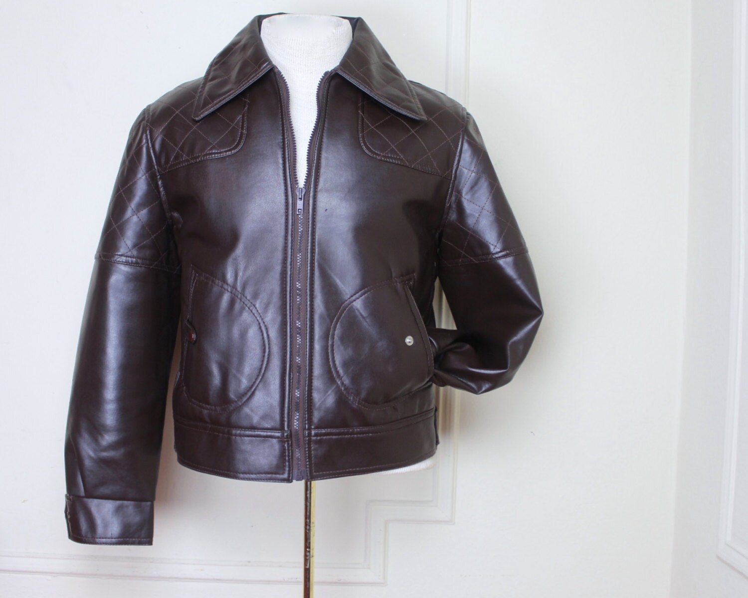 1970s dark brown vinyl bomber jacket mens vintage coat Etsy