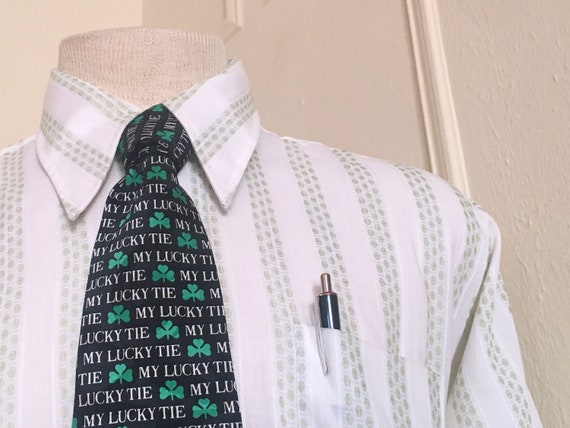 My Lucky Tie, vintage 1990s Kelly Green Clover Ne… - image 4