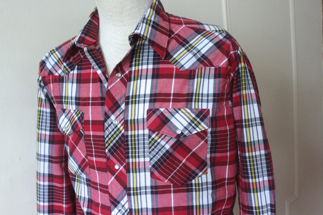 Chemise western à carreaux pour homme, manches courtes, perles, boutons-pression, bleu rouge - France