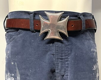 小物 archive unknown Cross backle belt Y2K Y2k 2000s Vintage Chrome Cross Buckle Belt Studded Vegan
