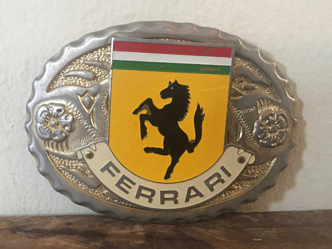 Vintage 1980s FERRARI Belt Buckle enamel Horse / stallion