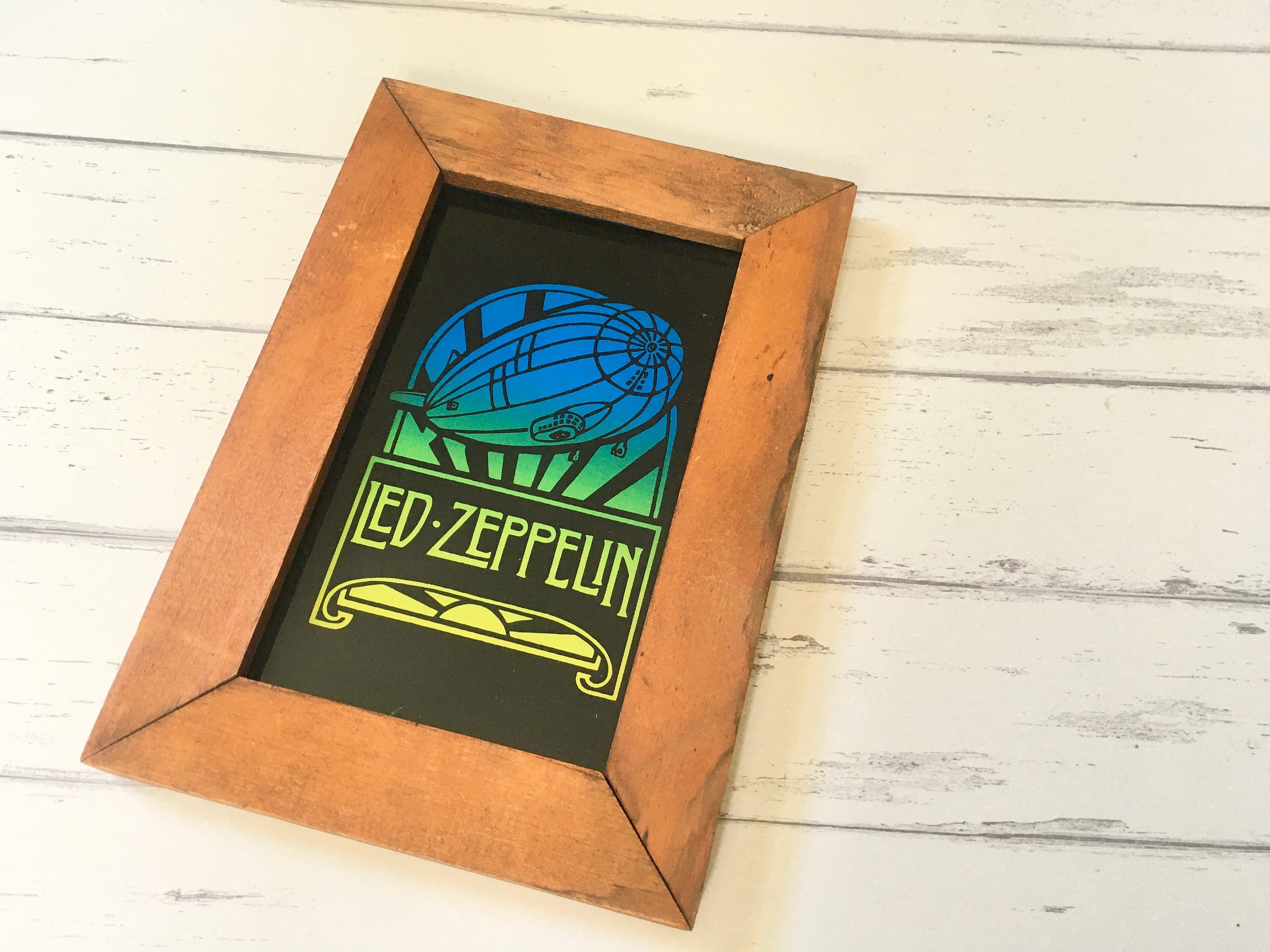 LED ZEPPELIN, Vintage 1980s Reversed Glass Framed Art - Rock 'n