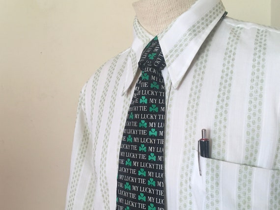 My Lucky Tie, vintage 1990s Kelly Green Clover Ne… - image 7