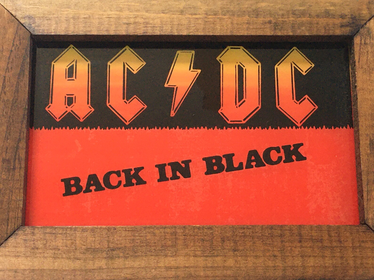 AC/DC, Vintage 1980s Reversed Glass Framed Art - Back in Black Rock 'n ...