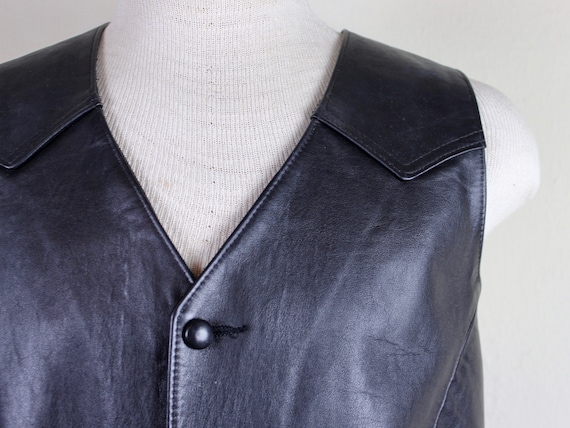 1980s Black Leather Biker Vest - Pioneer Wear fro… - image 1