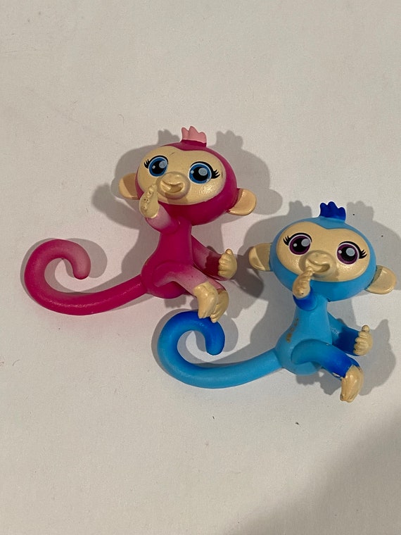 Vintage Lot of 2 Pink & Blue Fingerlings Monkey Mini Figures Set 