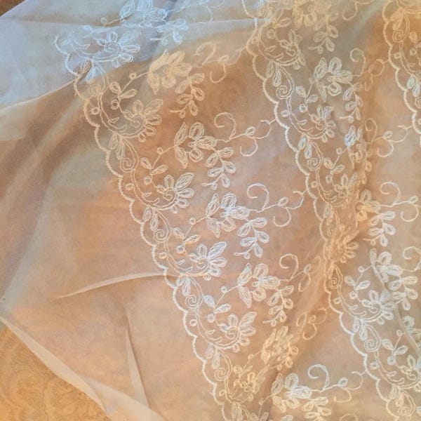 Vintage 1950's CREAM/Off White ORGANZA Sheer Lace Floral Dress FABRIC By Yard 42" Wide