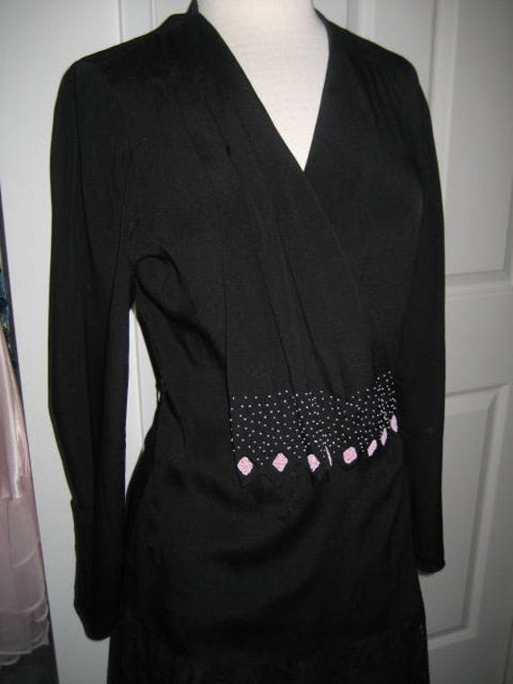 Vintage 1920~30's CUSTOM~BLACK pink seed Beaded SI