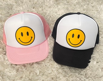 Preppy happy face trucker hat / smile hat / kids preppy hat / youth size happy face hat