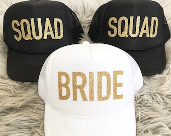 Bachelorette Party Squad hats/ Bachelorette party favor / Bride / #VACAY / TRIBE / Squad Glitter / Trucker Hat Neon colors/ Girls Weekend