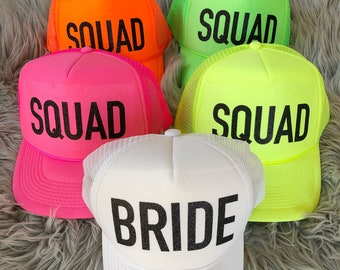 Bachelorette Party Hats / Bachelorette party favors / Neon Color BRIDE SQUAD Hats, Bride Tribe Trucker Hats / bridesmaid gift / friend gift