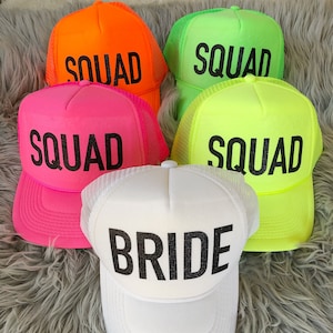 Bachelorette Party Hats / Bachelorette party favors / Neon Color BRIDE SQUAD Hats, Bride Tribe Trucker Hats / bridesmaid gift / friend gift