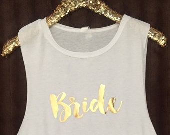 Bride Cropped Muscle Tank with Gold Foil // Bride Tribe Tank Tops, Bride Squad Tank Tops, Bachelorette Party Tank Tops, Bachelorette / 6003