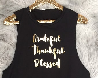 Grateful Thankful Blessed Muscle Tank Top cropped front