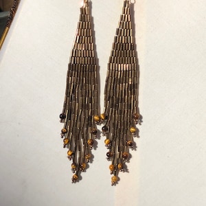 Chandelier earrings bronze earrings tiger’s eye earrings