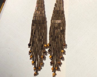 Chandelier earrings bronze earrings tiger’s eye earrings