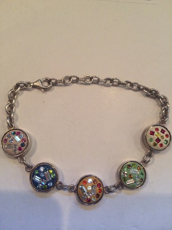 Sterling Silver 925 Chained Multicolor Charm Brace