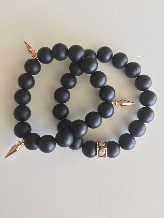 Items similar to Matte Onyx & Rose Gold Accent Beaded Bracelets on Etsy