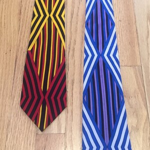 Rush Limbaugh vintage silk ties - matching set, red and blue geometric stripes
