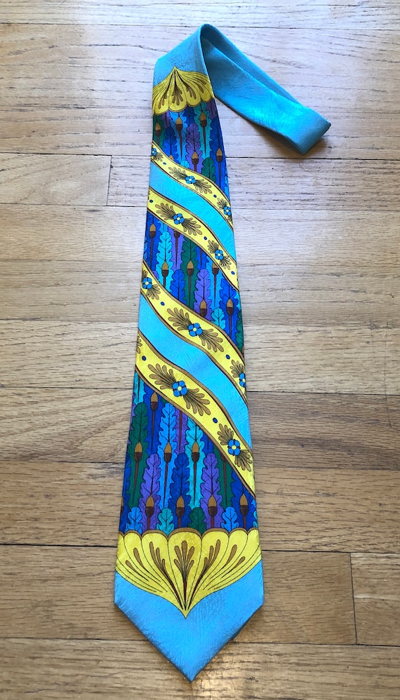 Rush Limbaugh vintage silk tie - acorns teal - exc