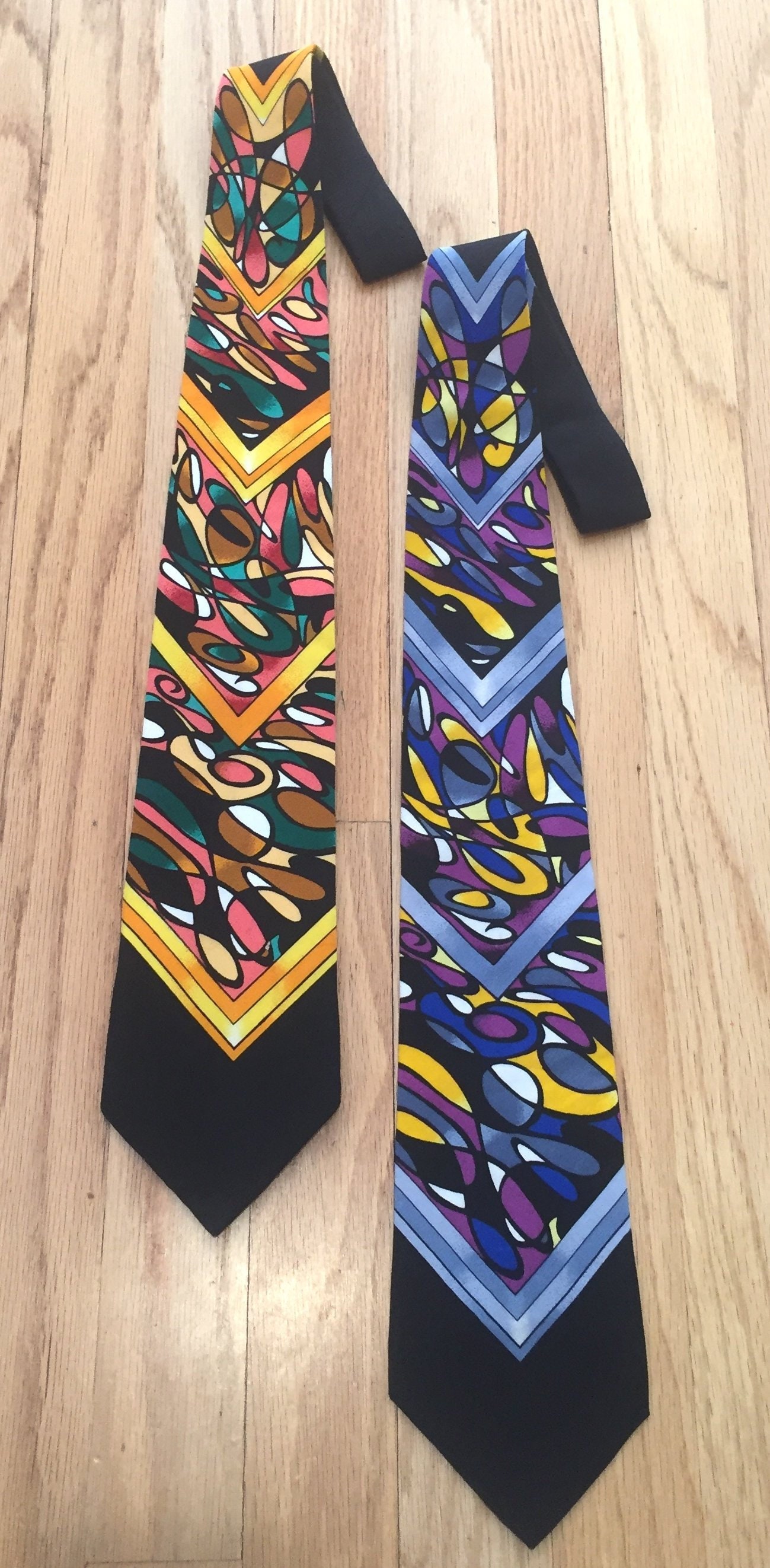 Rush Limbaugh vintage silk ties - matching set, "Picasso style" black & orange