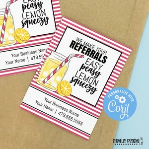 EDITABLE - We Make Your Referrals Easy Peasy Lemon Squeeze - Printable Business Marketing Tags - HT391