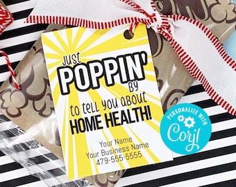 Editable - Poppin' By Home Health Gift Tags - Business Referrals - Printable Digital File - HT214