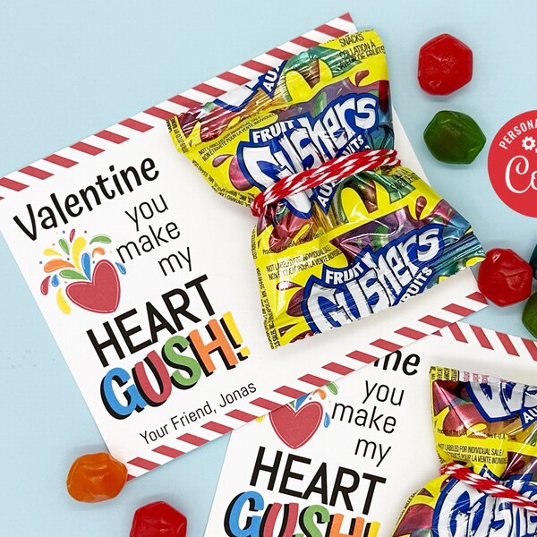 EDITABLE - Valentine You Make My Heart Gush -Class Valentine Cards - Printable Digital File - VAL048