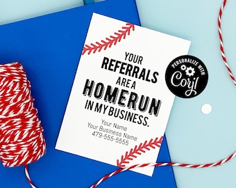 Editable - Baseball Home Run Referral Gift Tags - Printable - Digital File - Business Marketing - HT247