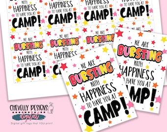 Printable Bursting with Happiness for Camp - Gift Tags - Instant Digital Download - HT253a