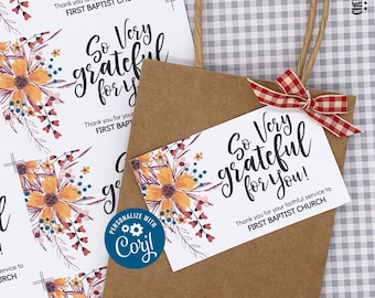 EDITABLE - So Very Grateful For You - Fall Gift Tags - Printable Digital File - HT359