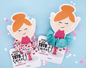 Printable Ballet Scrunchie Valentine Cards - Red Haired Ballerina - VAL038-RedHair