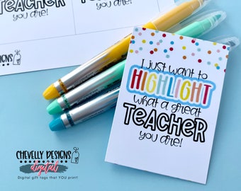 Printable Highlighter Great Teacher Gift Tags - Instant Digital Download - TA014