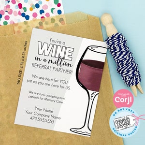 Editable Wine Referral Gift Tags - You&#39;re a Wine in a Million Referral Partner - Printable Digital File HT170