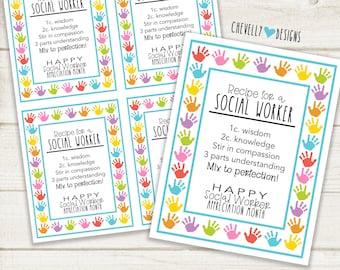 Recipe for a Social Worker Gift Tags | Printable - Instant Digital File | HT113