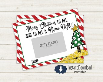 Movie Night Christmas Gift Card Printable | gift card holder | Great gifts for teacher, student, co-worker, boss | XMAS020 Instant Download